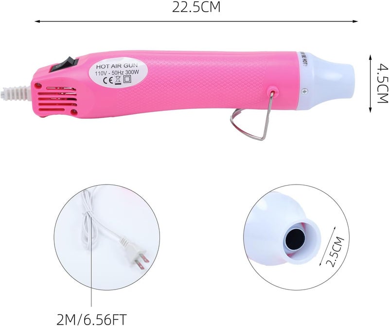 VortecSys Heat Gun, 110V 300W Handed Hot Air Gun for Crafting, 3.28FT Ultra-Long Cable Portable Heat Gun with Stand and Power Cord for Shrinking Wrapping PVC, DIY Embossing and Drying Paint (Pink) - Image 2
